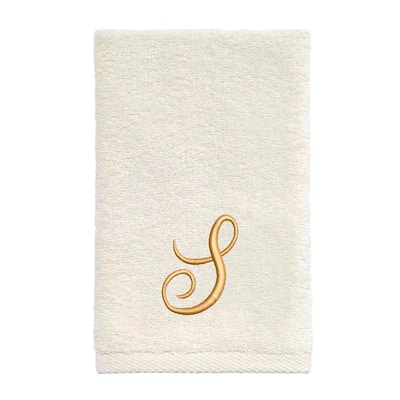 Avanti Linens Ivory/Gold Script Monogram Fingertip Towel Letter S - Fingertip Towel