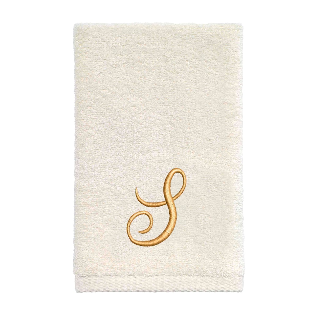 Avanti Linens Ivory/Gold Script Monogram Fingertip Towel Letter S - Fingertip Towel