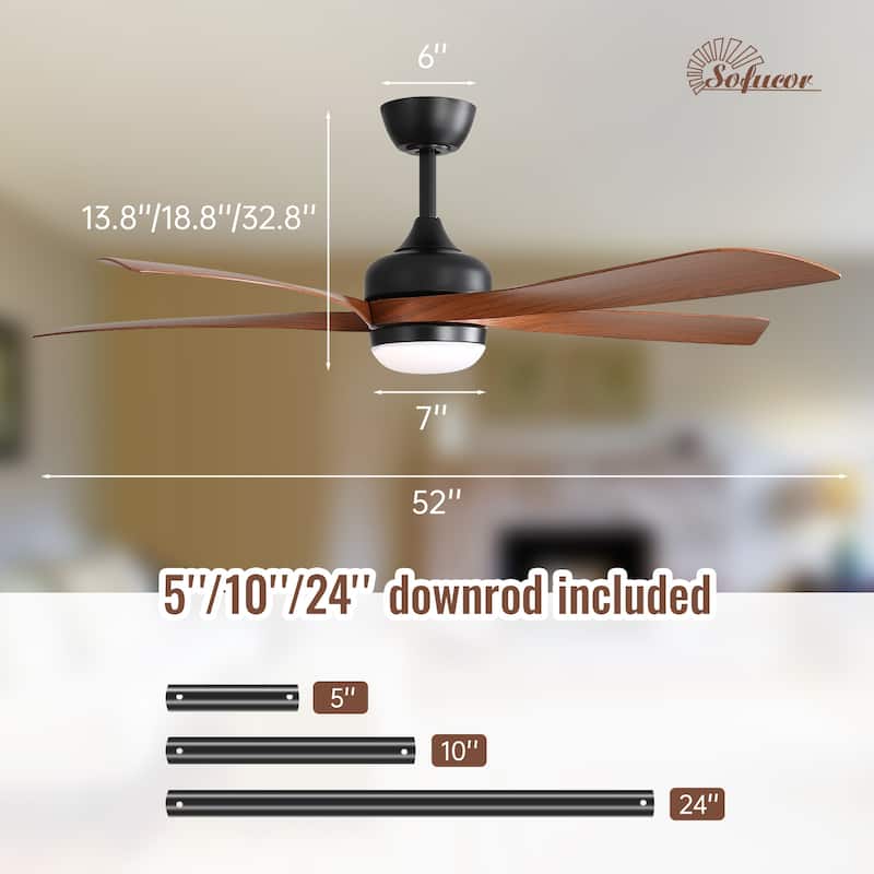 45 Inch / 52 Inch White Ceiling Fan with Dimmable LED Light and Remote, 6-Speed Reversible DC Motor, ABS Blades