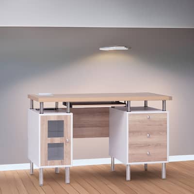 3-Drawer File Cabinet, Two-Tone Desk with Keyboard Tray, Power Outlets, USB Ports Charging Station - 3 Drawers, 1 Cabinet