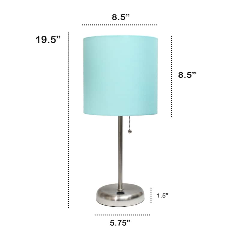 19.5" USB Port Feature Metal Lamp in Steel w Aqua Shade