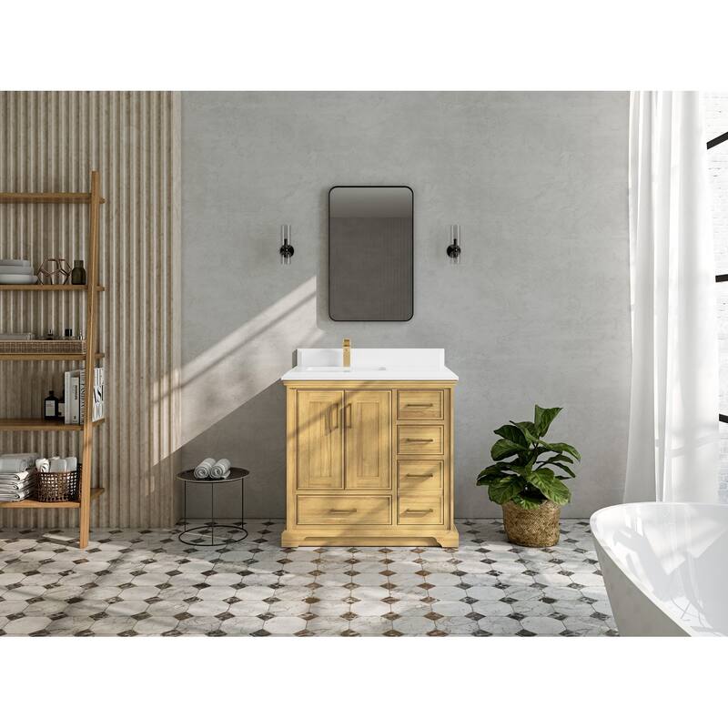 Willow Collections 36 in. W x 22 in. D Charlotte Teak Left Offset Sink Bathroom Solid Teak Vanity with Countertop