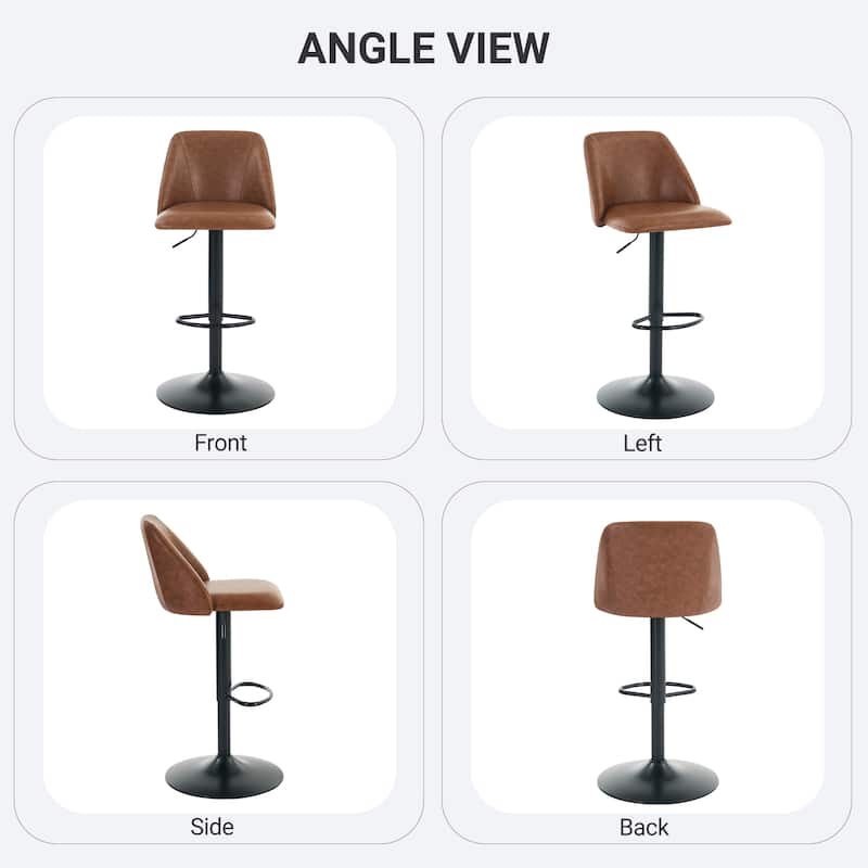 RENEWLINE Adjustable Swivel Bar Stool - PU Leather Counter Height Stool with Square Open Back for Kitchen Island