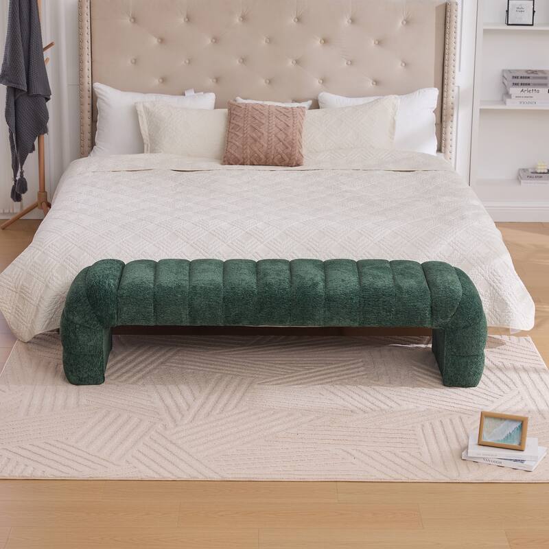 69.7"Wide Modern Upholstered Armless Bed Bench, Channel Tufted Couch Daybed Chaise - Green