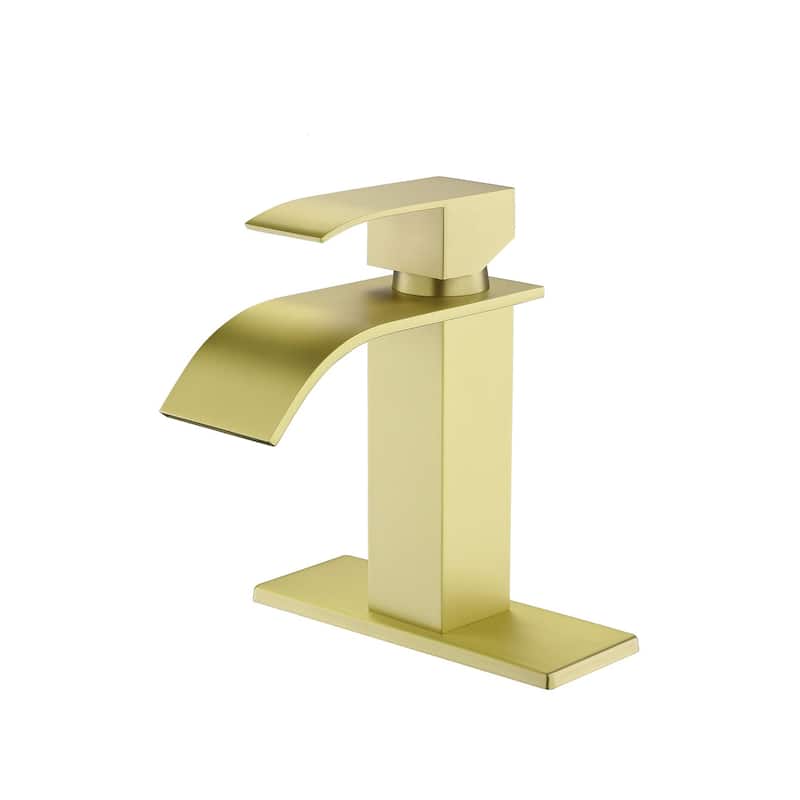 Waterfall Spout Single Handle Bathroom Sink Faucet - Brushed Gold
