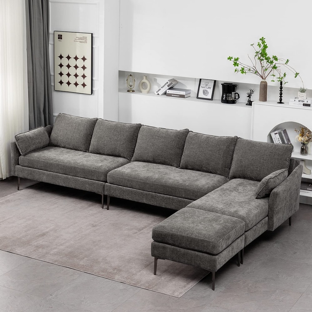 EROMMY U Shaped 6-seat Sectional Sofa Couch, Reversible Sleeper in Modern Chenille Design, with Chaise Lounge and Ottoman