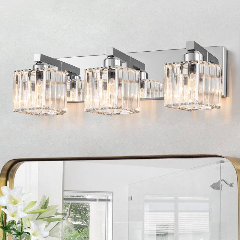 2/3/4/5 Light Bathroom Vanity Light Wall Sconce with Crystal Shade - 19.7 - Chrome