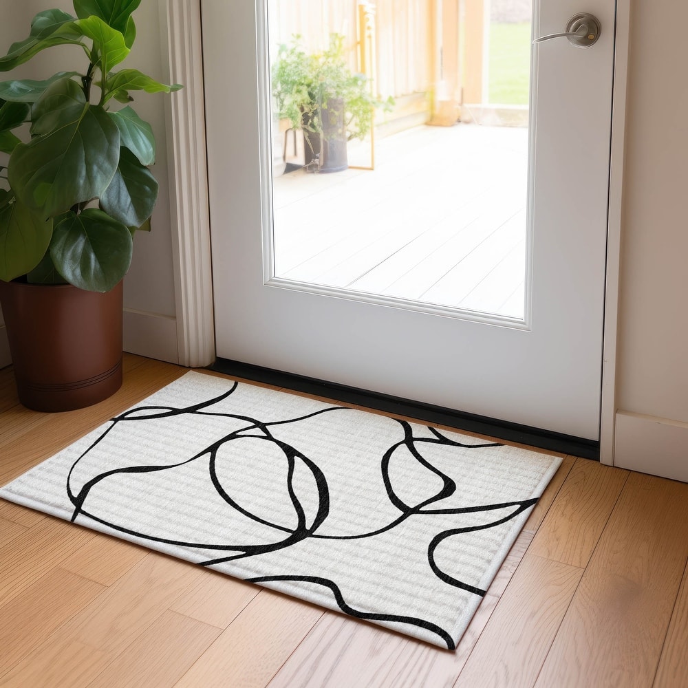 Machine Washable Indoor/ Outdoor Abstract Modern Chantille Rug