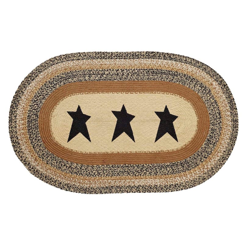 Kettle Grove Jute Rug Oval Stencil Star w/ Pad 36x60 - 3'x5'