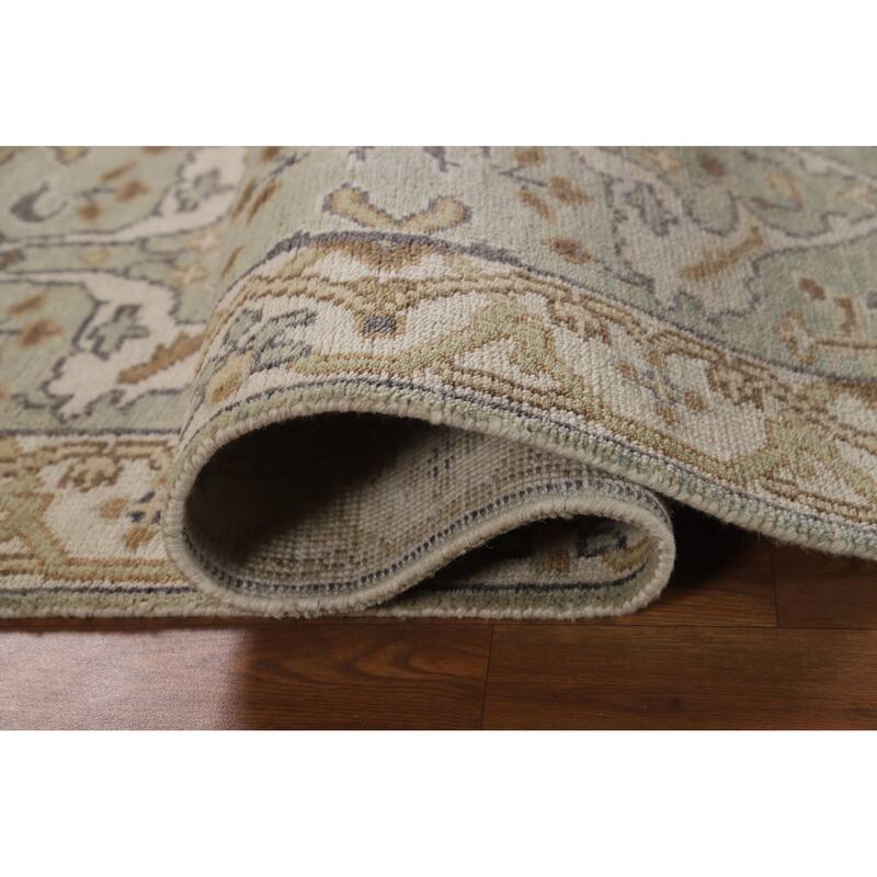 Green Oushak Oriental Runner Rug Handmade Floral Wool Carpet - 2'7"x 10'1"