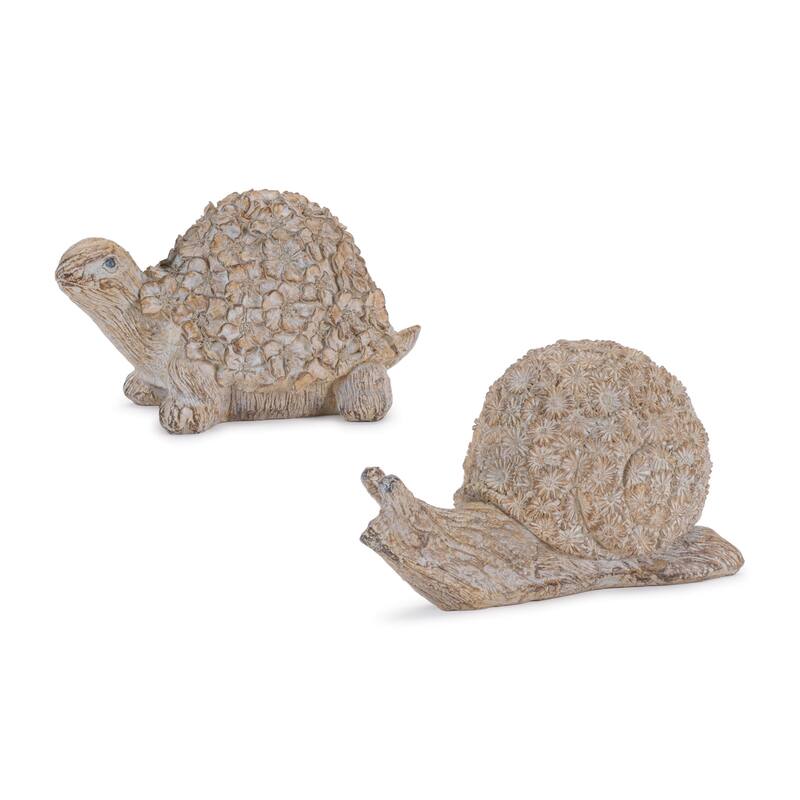 HomeRoots Set of Two Brown Polyresin Snail And Turtle Tabletop Sculptures - 7.10 in. x 4.25 in. x 3.30 in.