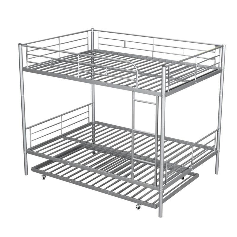 Full Over Full Metal Bunk Bed with Trundle, Silver