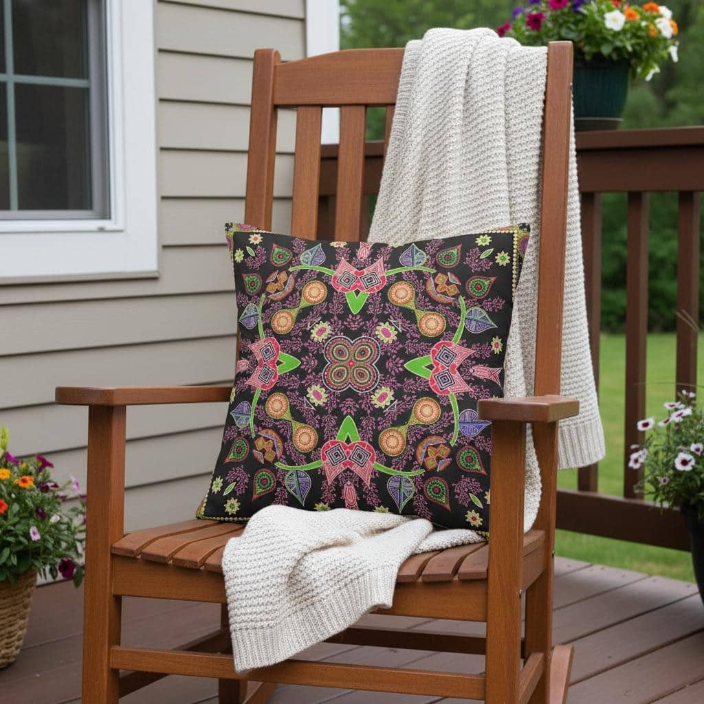 HomeRoots 16" x 16" Black and Pink Blown Seam Paisley Indoor Outdoor Throw Pillow - 16.00' X '5.00' X '16.00
