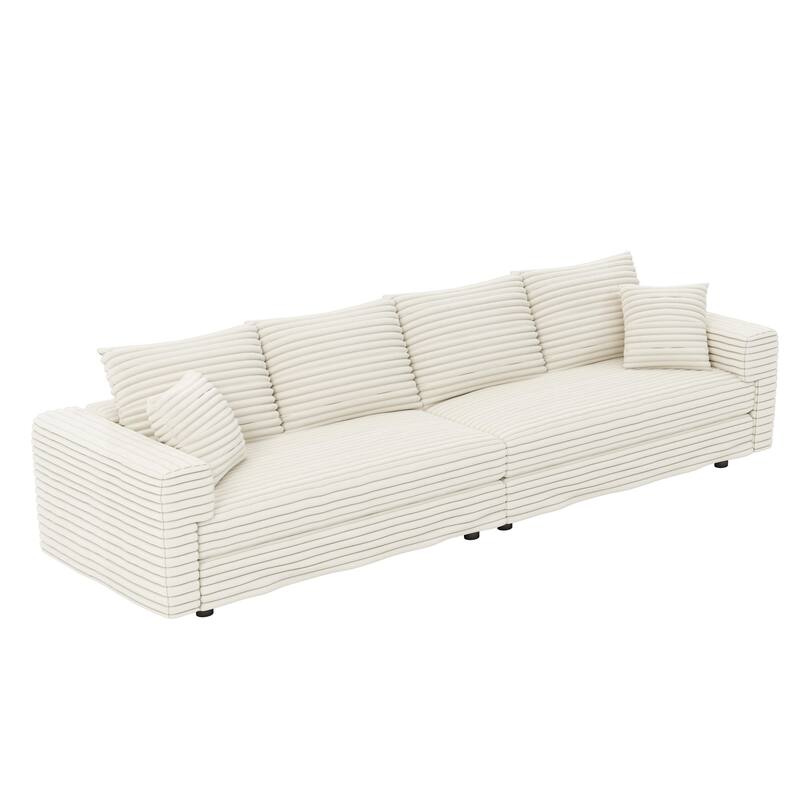 GDFStudio - Plush Corduroy 4-Seater 102.4" Deep Sofa with Convertible Lounge