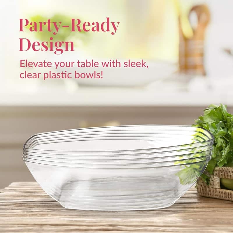 12/24 Pack Clear Oval Plastic Serving Bowls (64 Oz) / Disposable Dishes - 64 Oz