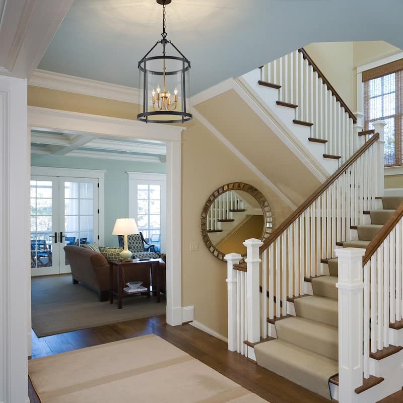 4 - Light Farmhouse Lantern Glass Drum Chandelier for Entryway