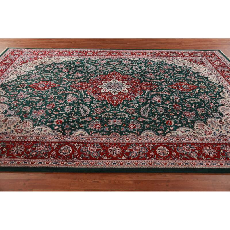 Vegetable Dye Green Aubusson Chinese Rug Hand-Knotted Wool Carpet - 8'7"x 11'8"