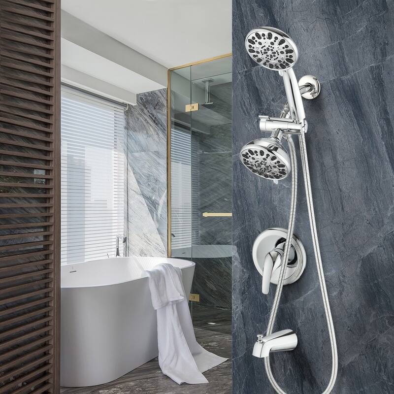 Proox 5 inch High Pressure Dual 2 in 1 Rain Showering Faucet Handheld Combo Set w/ Bathtub Spout