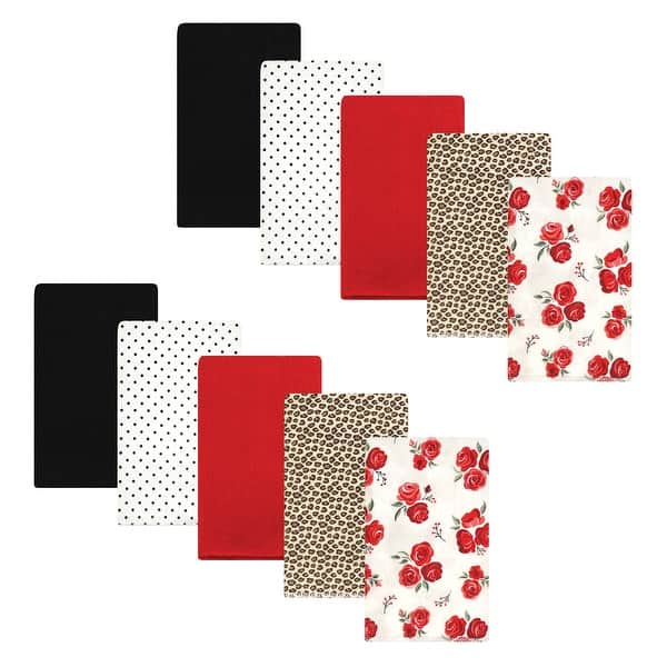 slide 1 of 1, Hudson Baby Infant Girl Cotton Flannel Burp Cloths, Rose Leopard, One Size - Rose Leopard - One Size One Size - Rose Leopard