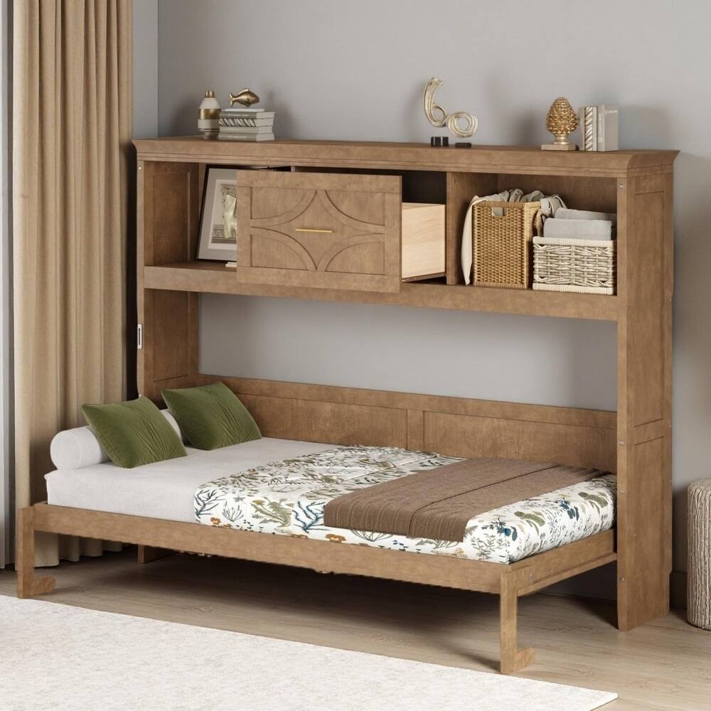 Twin Size Murphy Bed with Built-in Storage & Charging Stations by Harper&Bright Designs