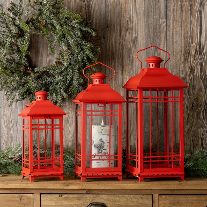 Metal Lantern (Set of 3) - 8 x 8 x 20; 7 x 7 x 17; 5.5 x 5.5 x 14