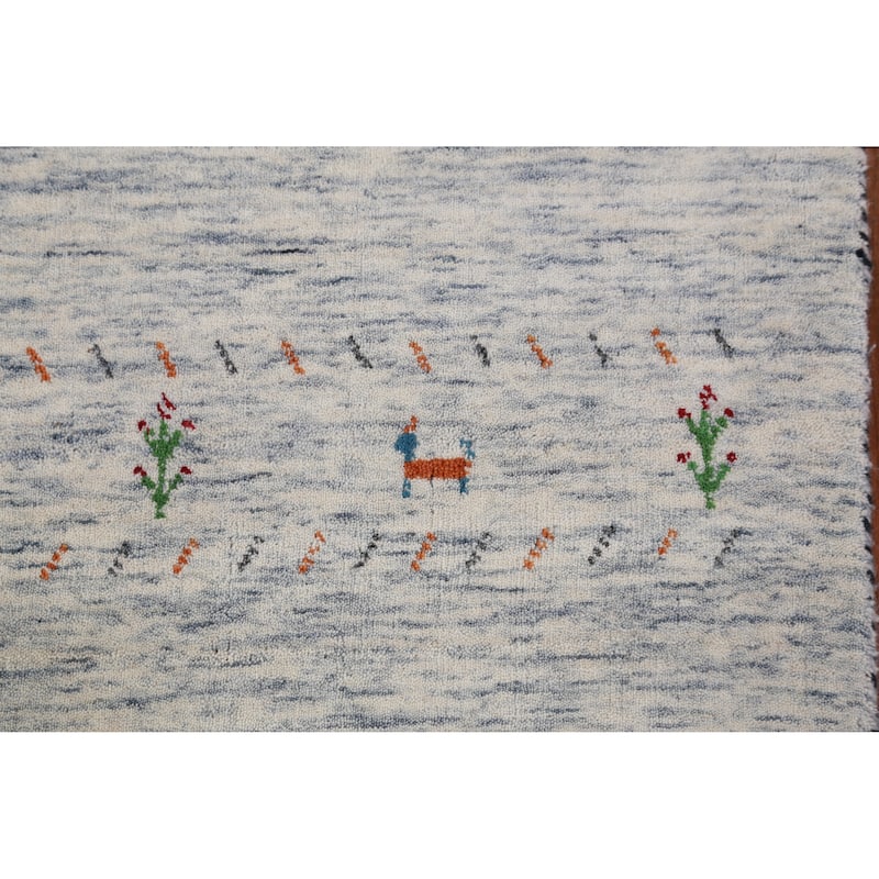 Hand Knotted Oriental 100% Wool Carpet Tribal Animal Pictorial Beige & Ivories Gabbeh Runner Rug - 9' 10'' X 2' 8''