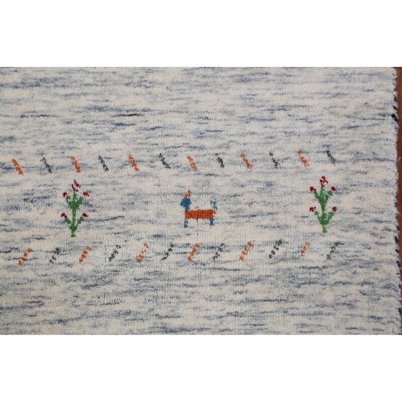Tribal Gabbeh Runner Rug Handmade Beige Wool Carpet - 2'8" x 9'10"