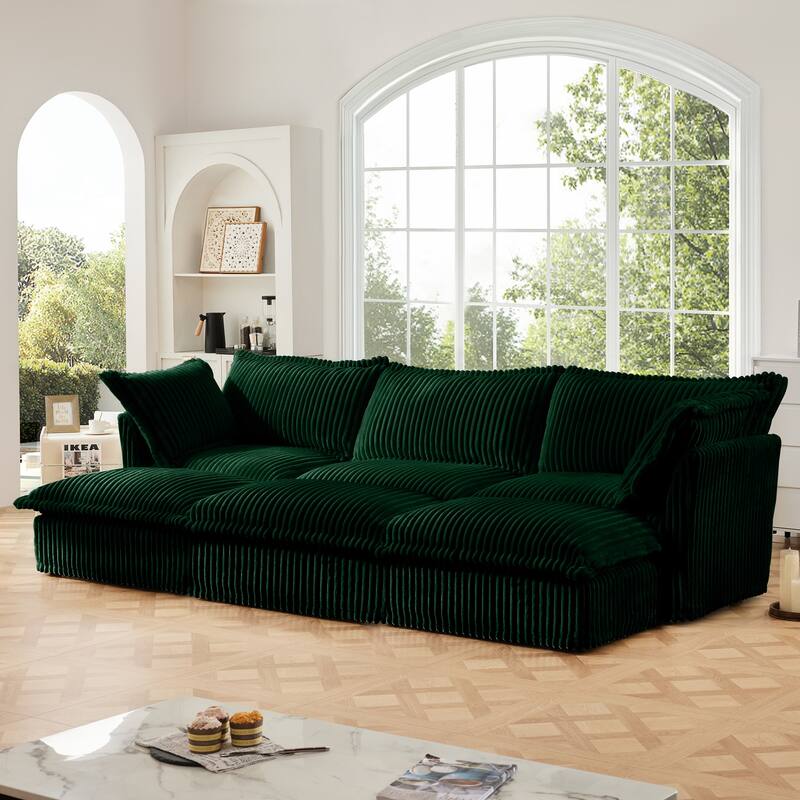 GDFStudio - Corduroy 3-Seater 120" Slipcovered Sofa with 3 Ottomans