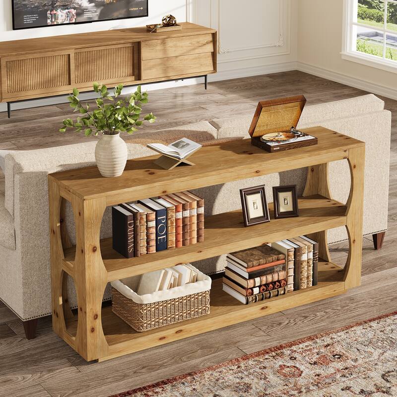 63 Inch Solid Wood Console Table for Entryway, 3 Tier Narrow Long Sofa Table for Living Room, Hallway