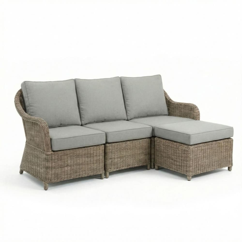 Martha Stewart 3 Seat All-Weather Rattan Wicker Patio Sofa with Ottoman
