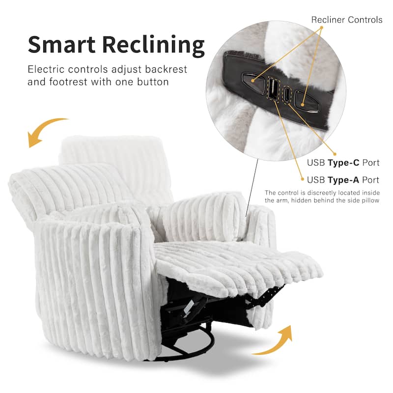 Furniture of America Jorvien Modern Chenille Power Swivel Glider Recliner with Pillows