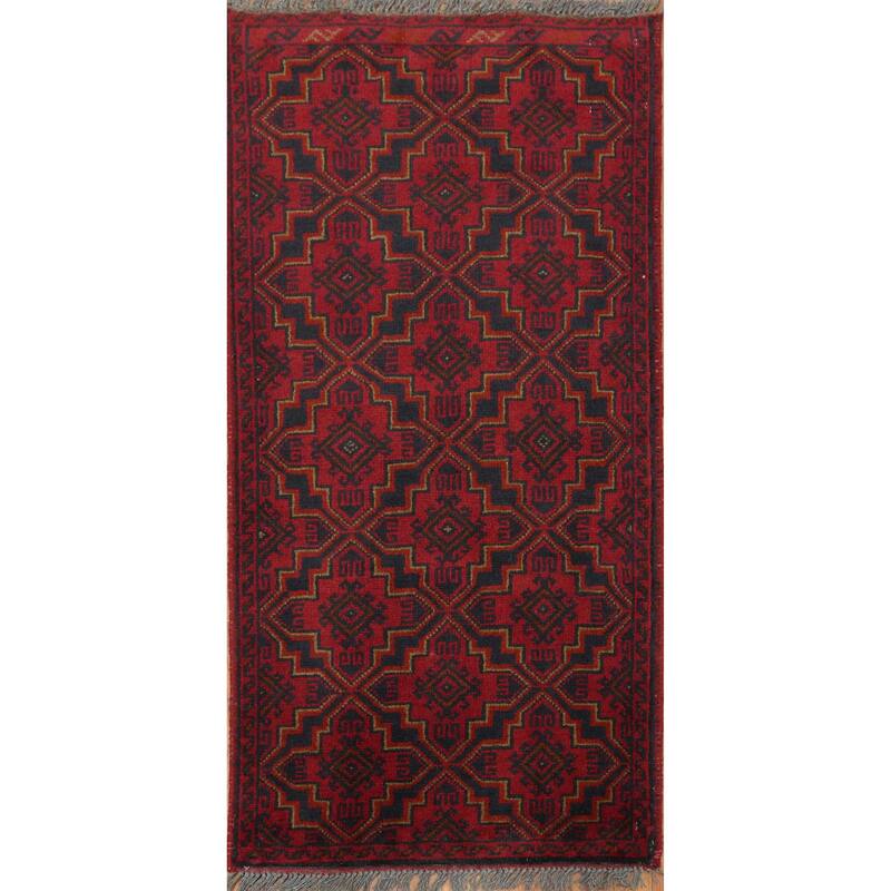 Hand Knotted Oriental 100% Wool Carpet Traditional Tribal Red Balouch Area Rug - 3' 5'' X 1' 8''