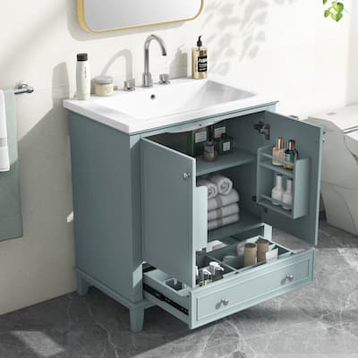30" Bathroom Vanity with/without Sink Combo, Multi-functional Bathroom Cabinet with Doors and Drawer, Solid Frame and MDF Board