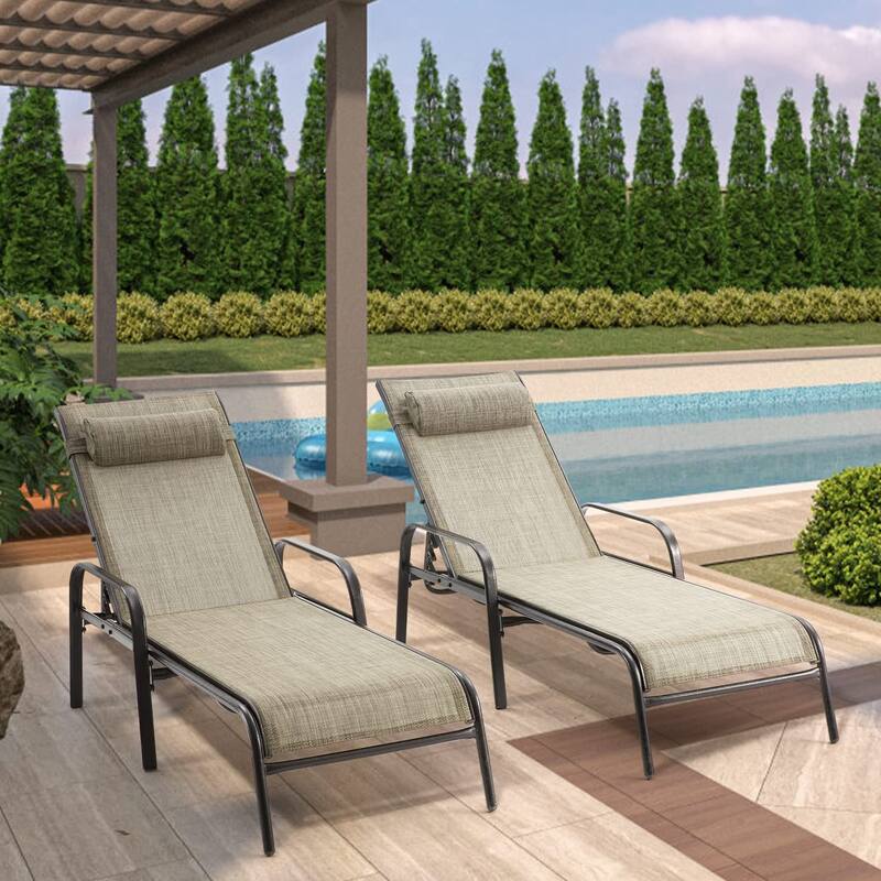 EROMMY Outdoor Patio Lounge Chair, Adjustable Recliner Outdoor Lounge Chairs, Multiple Colors Available - 2-Piece-Brown