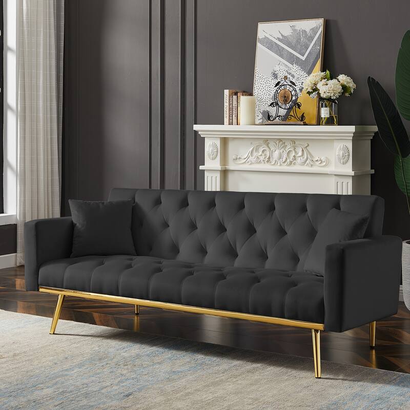 Black Convertible Folding Futon Sofa Bed, 3 Positions - Black