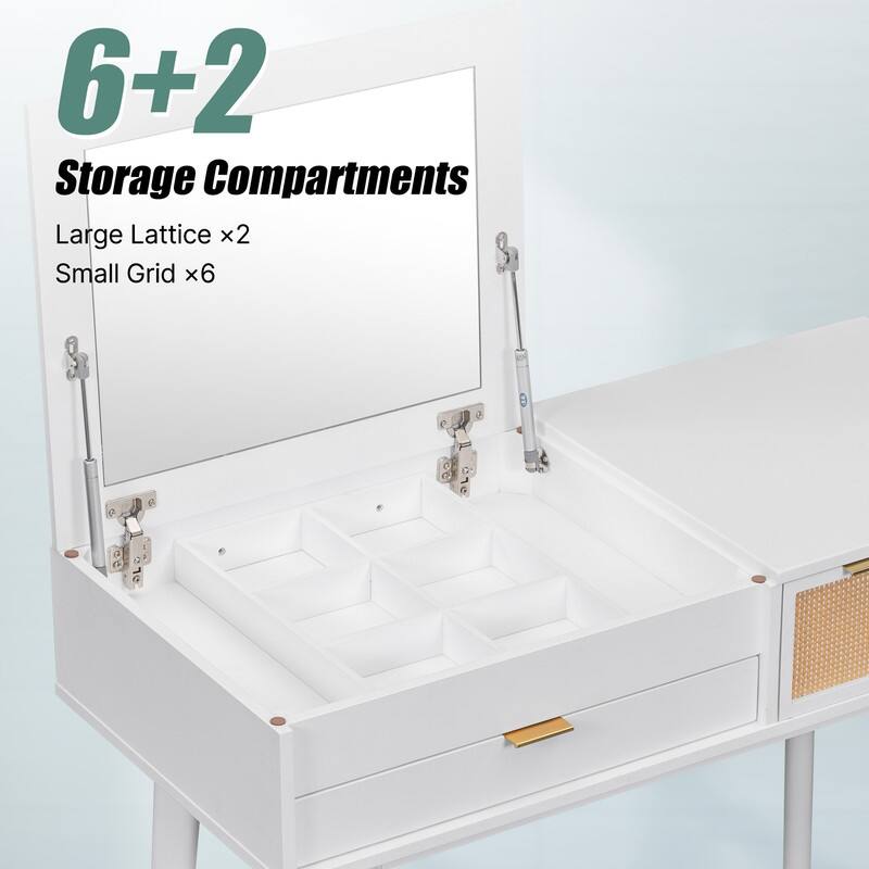 Grondin Modern Style Vanity Set with Flip Top Mirror, Cushioned Stool and Drawers, 2-in-1 Makeup table Set for Bedroom