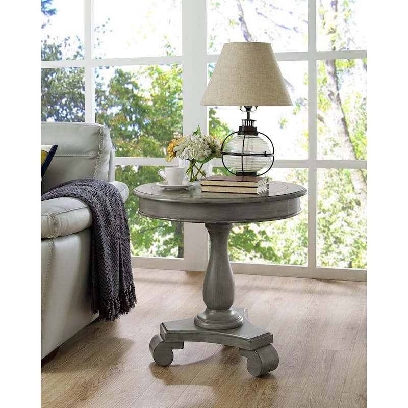 26" Traditional Wooden Side Table with Stable Base for Living Room and Bedroom - Gray