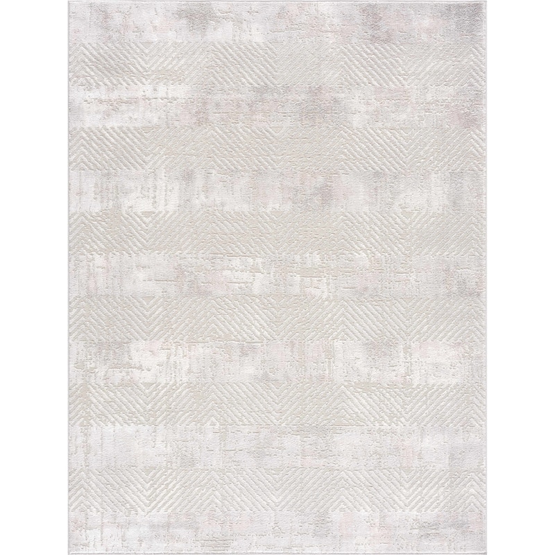 Hauteloom Calum Living Room, Bedroom Area Rug - Farmhouse - High Pile - Pink,Gray - 7'9" x 9'6"