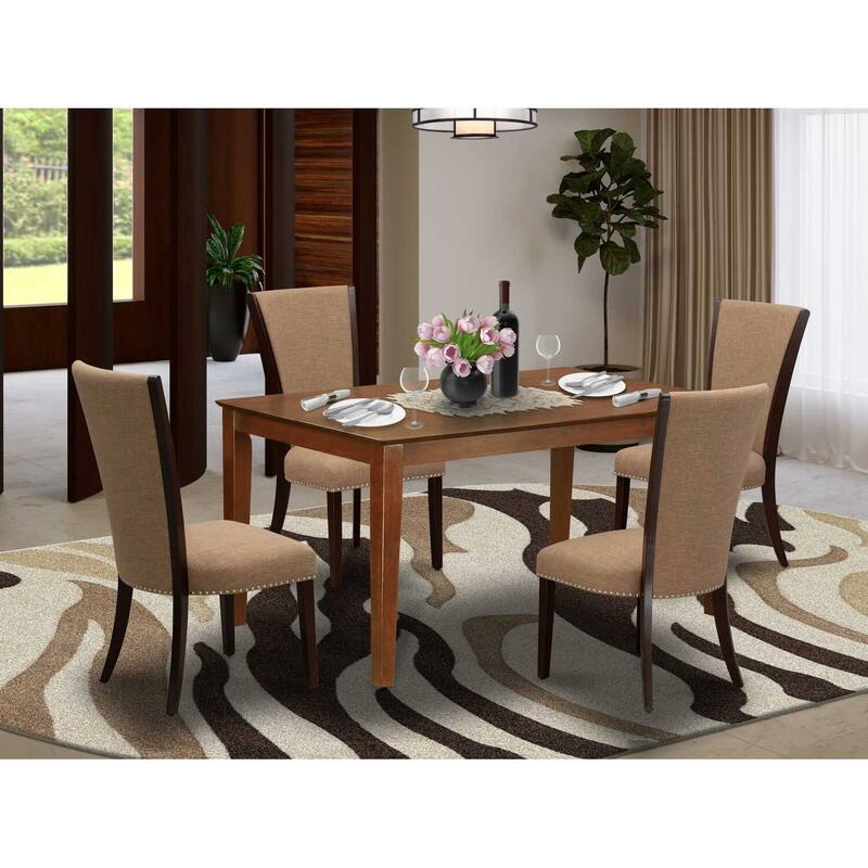 5-Piece Mahogany Finish Solid Wood Top - Rectangular Dining Room Set - Seats 4