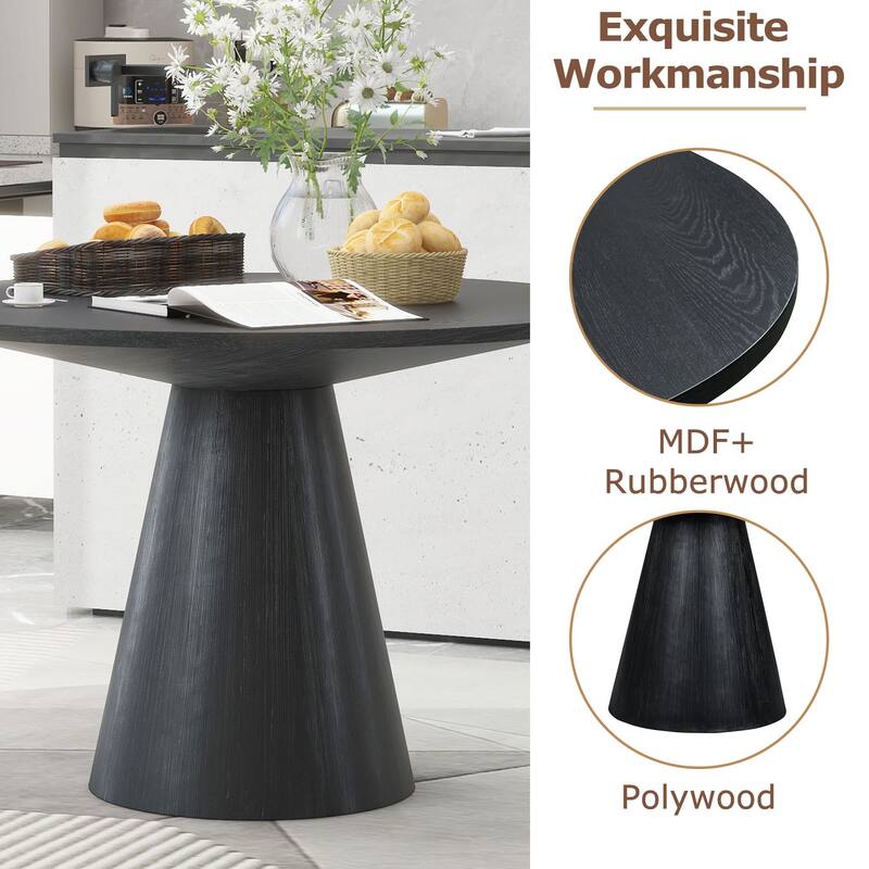 Retro Wood Round Minimalist Elegant Dining Table with Frustum Leg