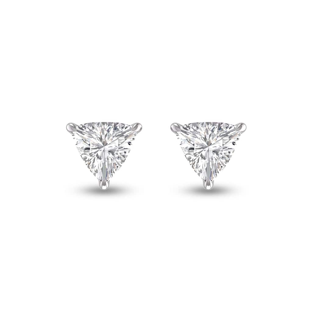 Marquee Lab Grown 1 Carat Trillion Shaped Solitaire Diamond Earrings in 14K White Gold