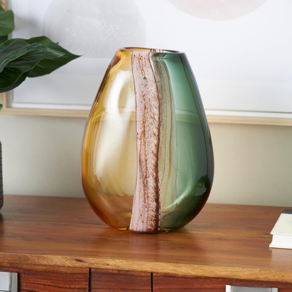 Multi Colored Glass Ombre Decorative Vase with Pink Textured Stripe Details