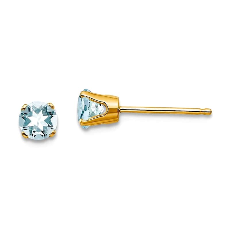 Curata 14k Yellow Gold 4mm Round Gemstone Birthstone Post Stud Earrings - Aquamarine