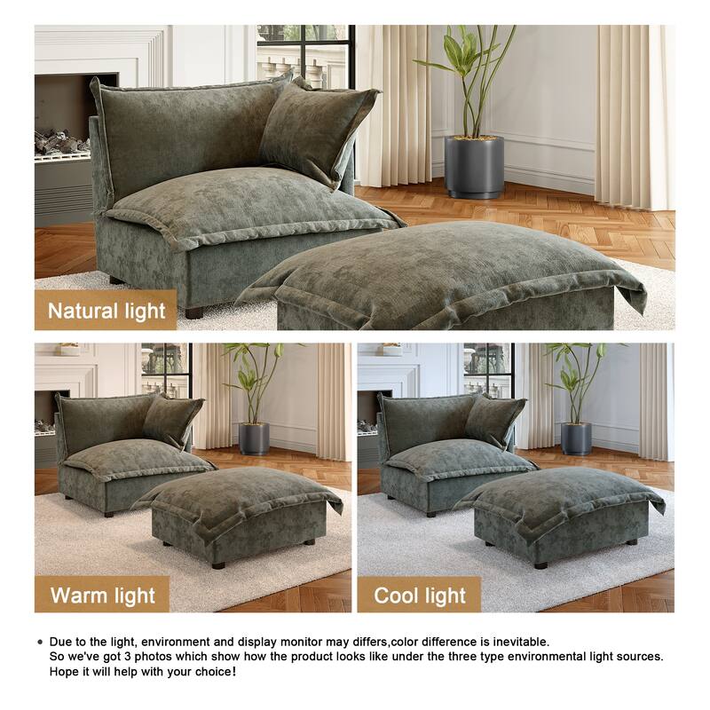 Modern Cloud Chaise Longue Accent Chair with Ottoman set