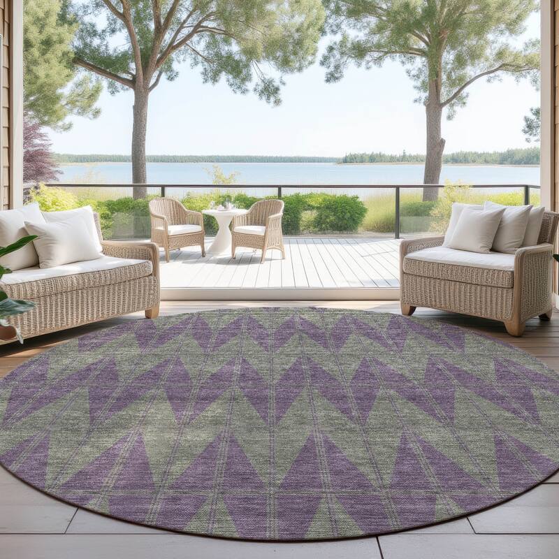 Machine Washable Indoor/ Outdoor Modern Zeke Chantille Rug - Plum - 8' x 8'