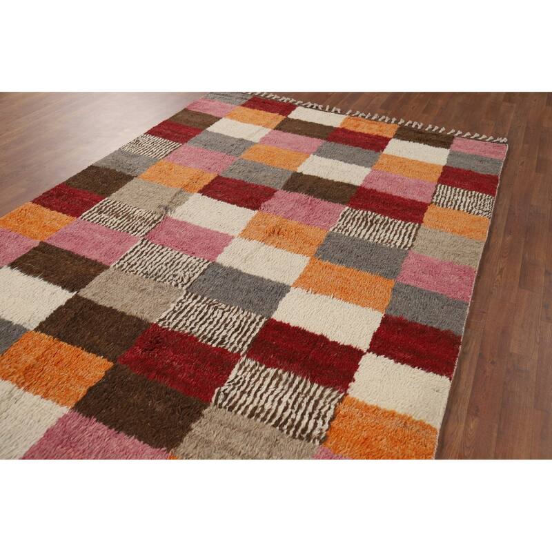 Hand Knotted Oriental 100% Wool Carpet Modern All-Over Multi-Colored Moroccan Area Rug - 9' 4'' X 5' 8''