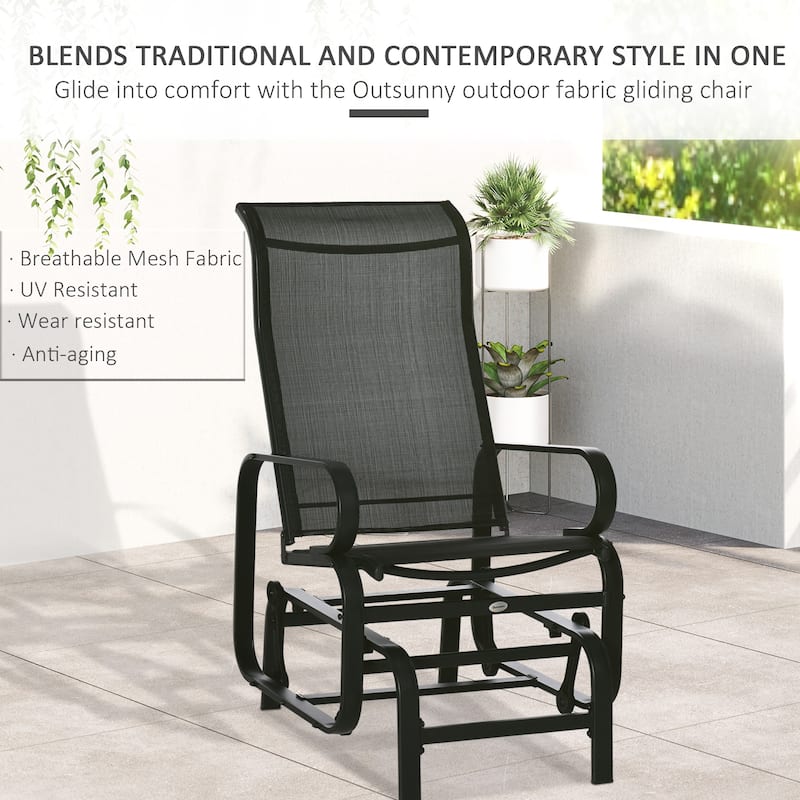 Outsunny Single Glider Patio Swing Rocking Chair with Breathable Mesh, Smooth Arms for Backyard, Garden, Lawn