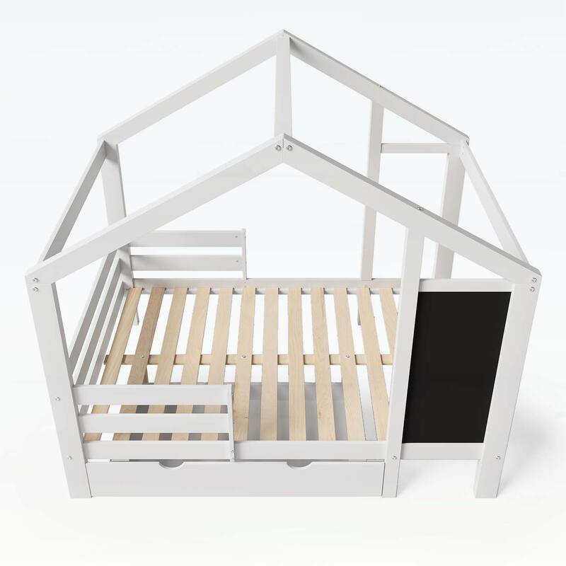 House Bed with Blackboard and Drawers,Creative and Space-Saving Design