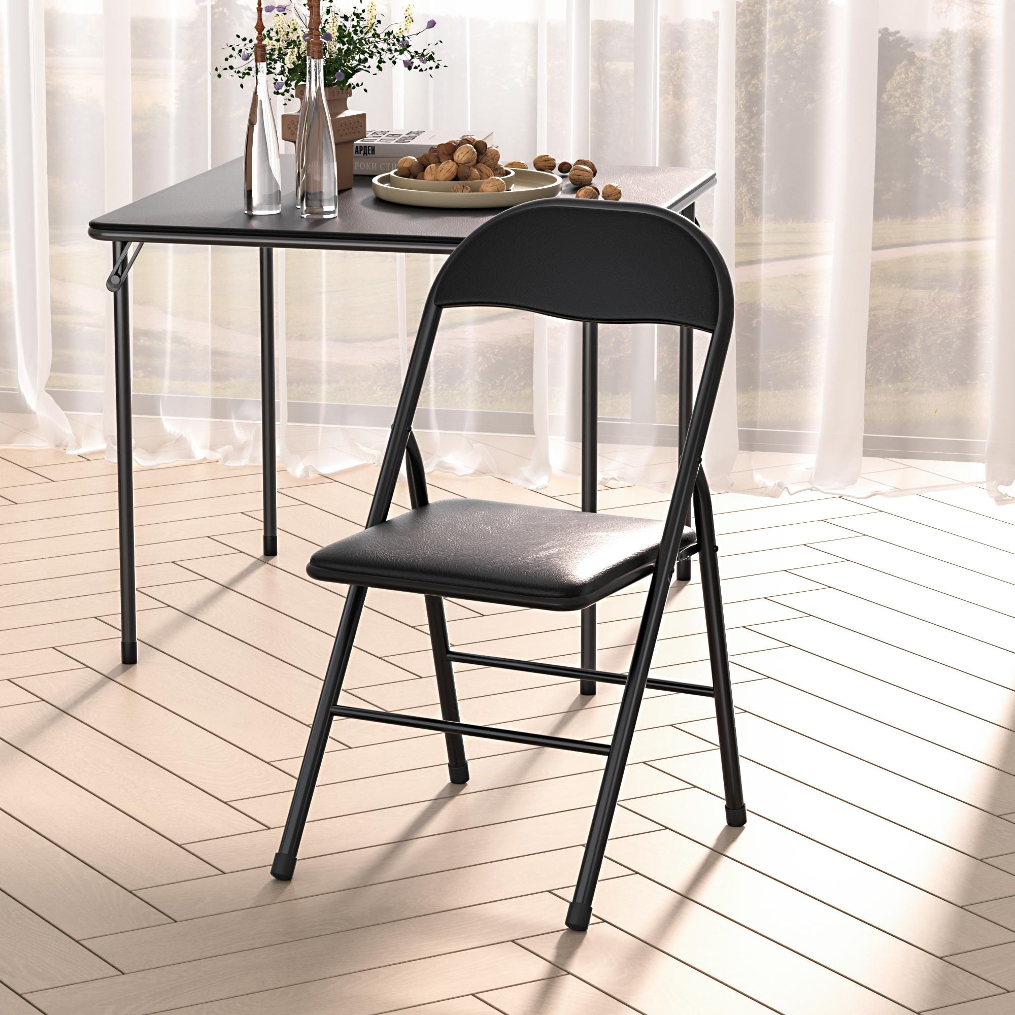5pc Black Folding Table Chair Set Guest Games Dining Room Kitchen Multi-Purpose, Black, image size:2000x2000