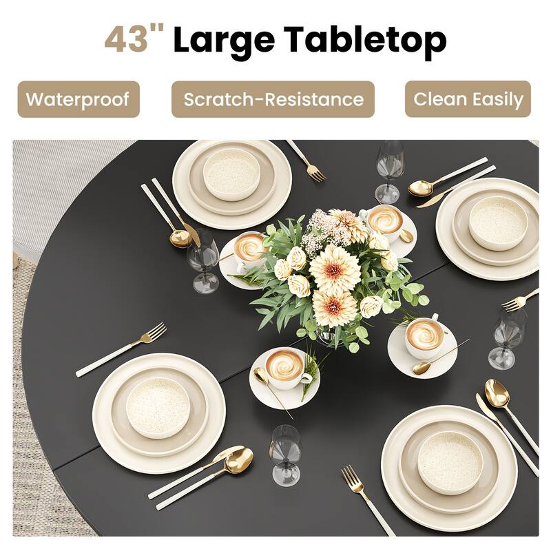 43" Round Dining Table for 4 People, Kitchen Dining Table with Wood Top and Sturdy Metal Pedestal Base, Easy Assembly